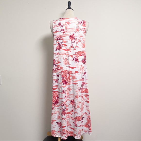 Cuddl Duds White Coral Beach Scape V Neck Sleeveless Midi Dress Large Palm Trees - Picture 8 of 11